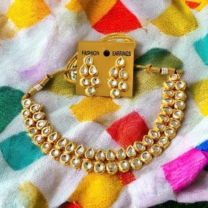 Polki Diamond Necklace Set-Adjustable Meenakari Kundan Necklace- NEW